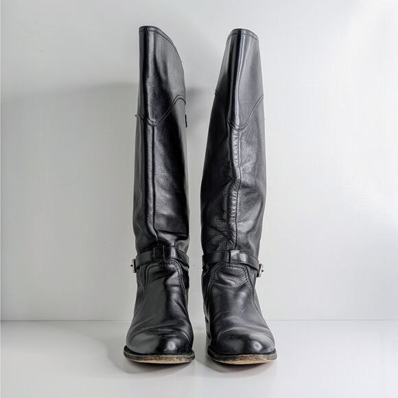 Frye Dorado Riding Boots 9 Black Tall Leather Harness Straps Classic Americana - Picture 5 of 16